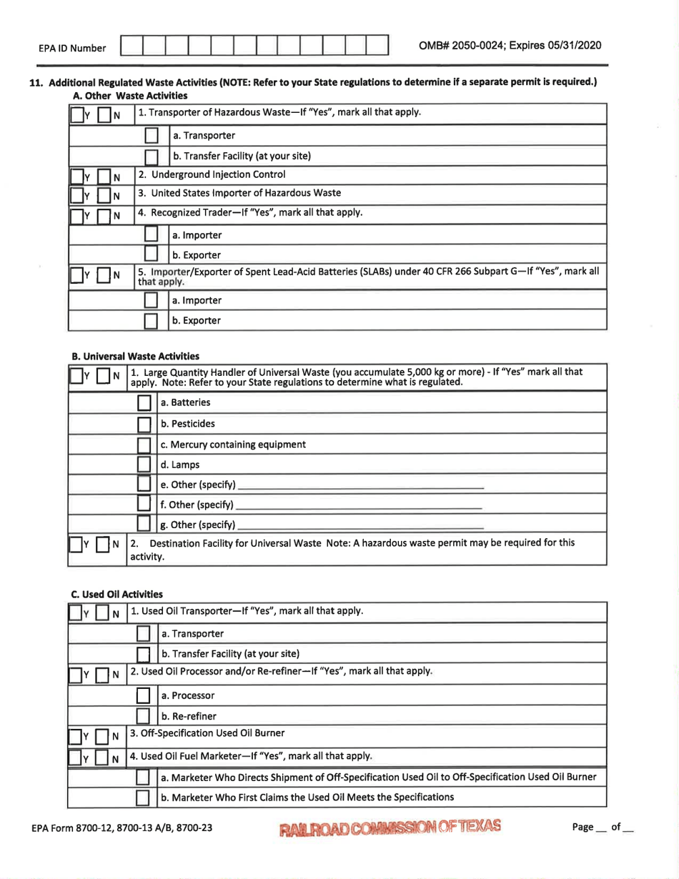 EPA Form 8700-12 (8700-13 A / B; 8700-23) Rcra Subtitle C Site Identification Form - Texas, Page 4
