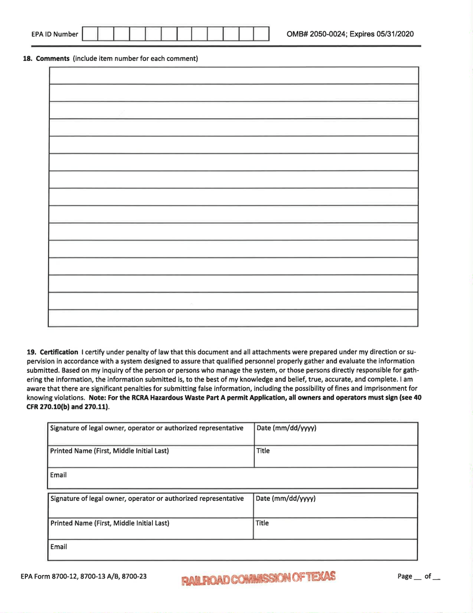 EPA Form 8700-12 (8700-13 A / B; 8700-23) Rcra Subtitle C Site Identification Form - Texas, Page 6