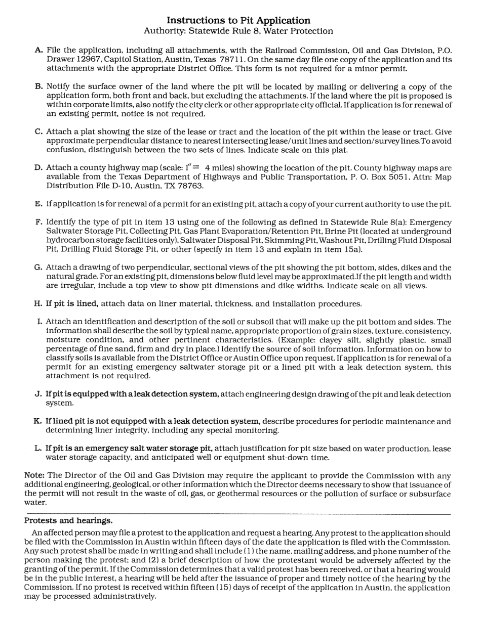 Instructions for Form H-11 Application for Permit to Maintain and Use a Pit - Texas, Page 1