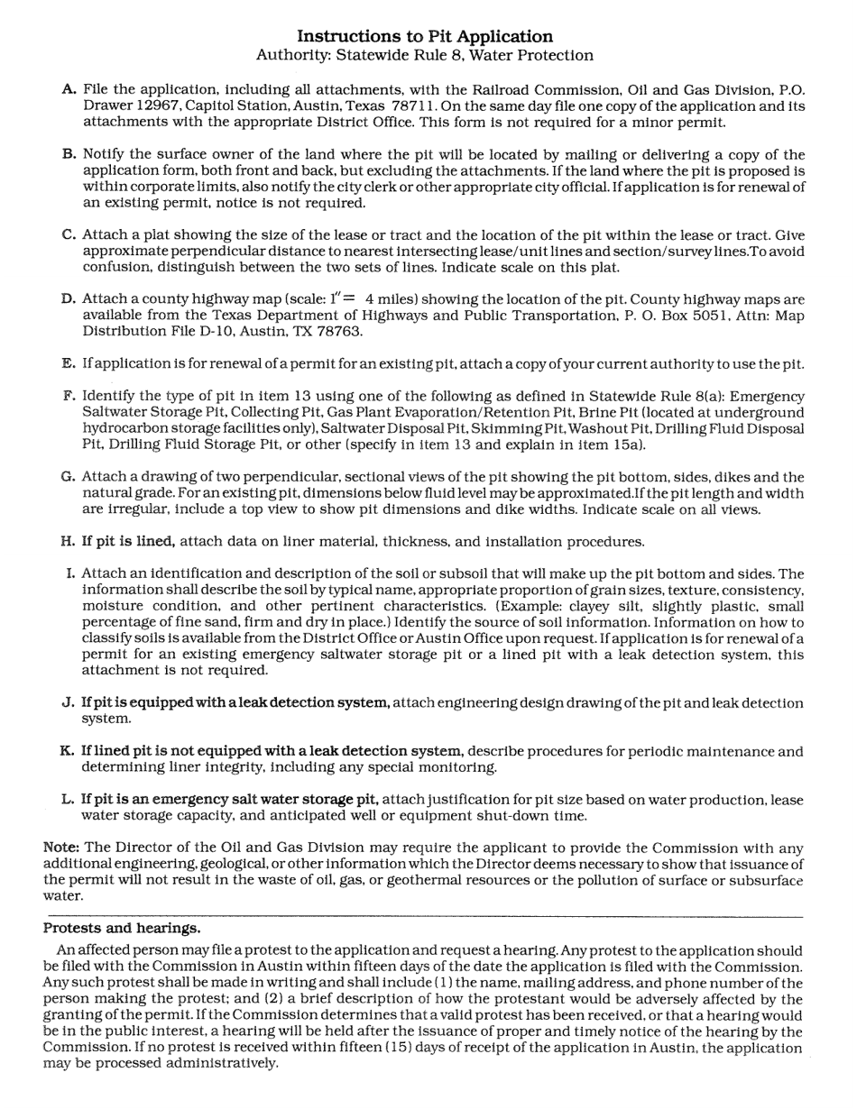 Form H-11 Application for Permit to Maintain and Use a Pit - Texas, Page 2