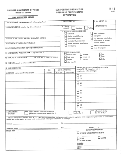 Form H-13  Printable Pdf