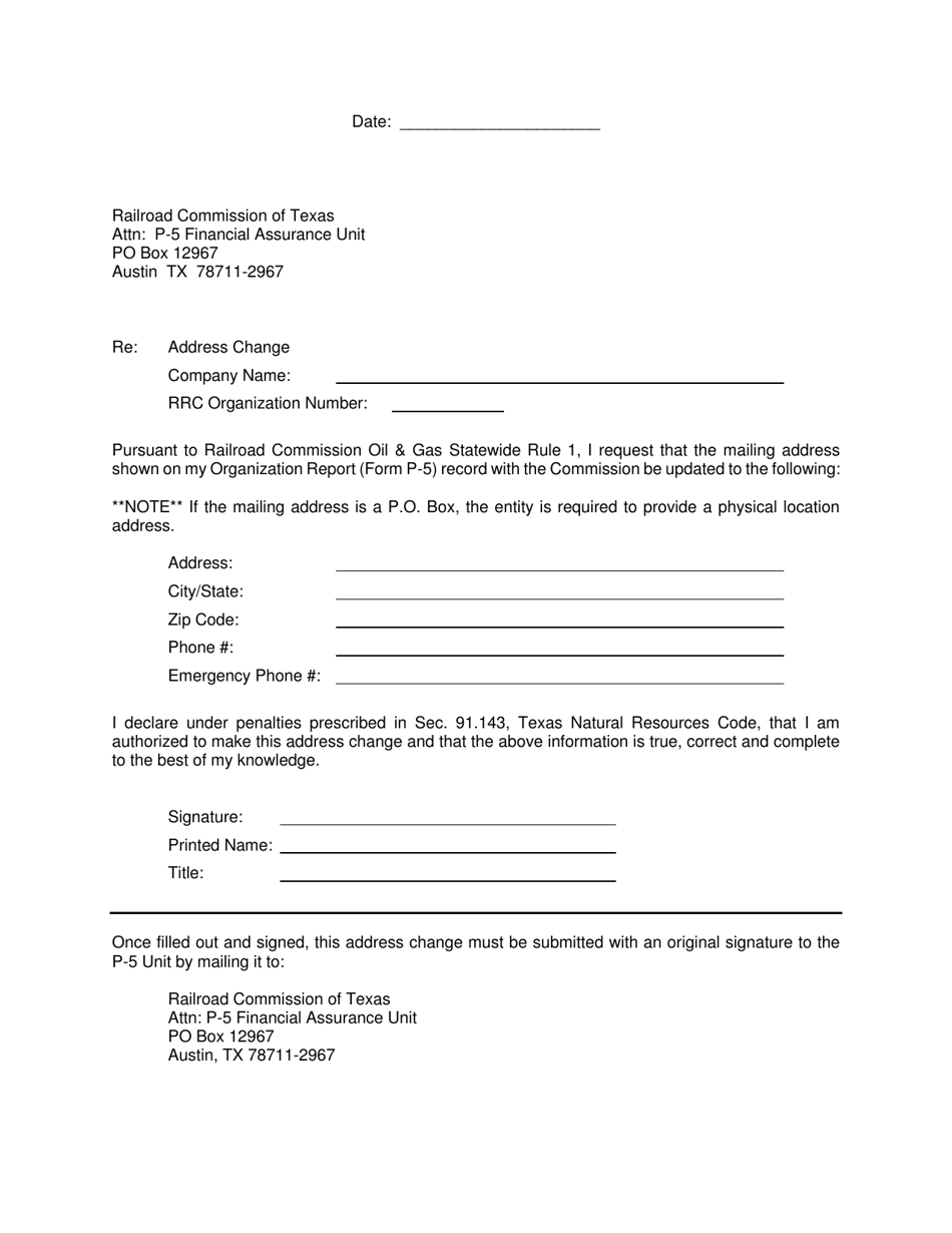 P-5 Address Change Form - Texas, Page 1