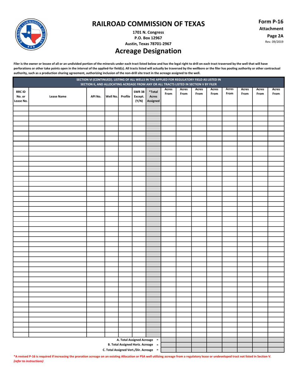 Form P-16 Attachment 2A Acreage Designation - Texas, Page 1