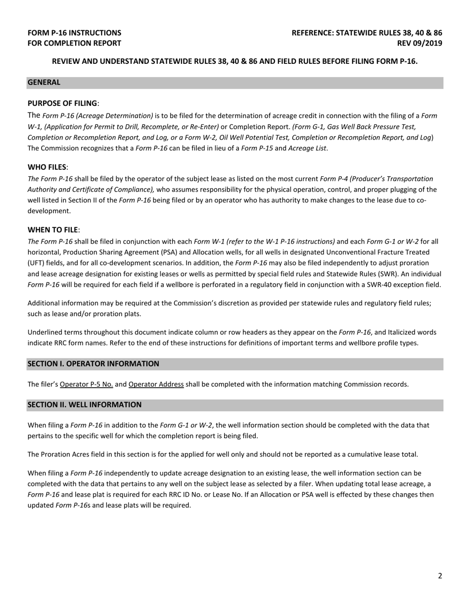 Instructions for Form P-16 Acreage Designation for Completion Report - Texas, Page 3