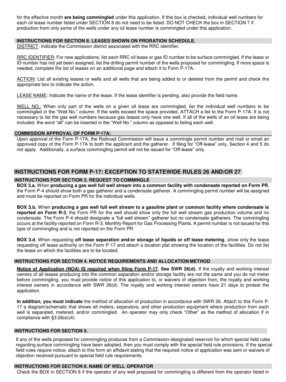 Instructions for Form P-17, P-17A - Texas, Page 3