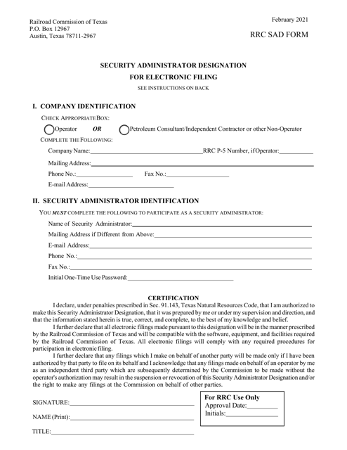 Security Administrator Designation for Electronic Filing - Texas Download Pdf