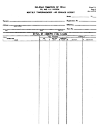 Document preview: Form T-1 Page 2 Monthly Transportation and Storage Report - Detail of Receipts From Leases - Texas