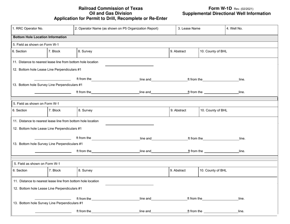 Form W-1D Application for Permit to Drill, Recomplete, or Re-enter - Supplemental Directional Well Information - Texas, Page 1