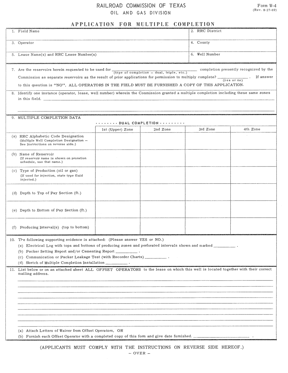 Form W-4 Application for Multiple Completion - Texas, Page 1