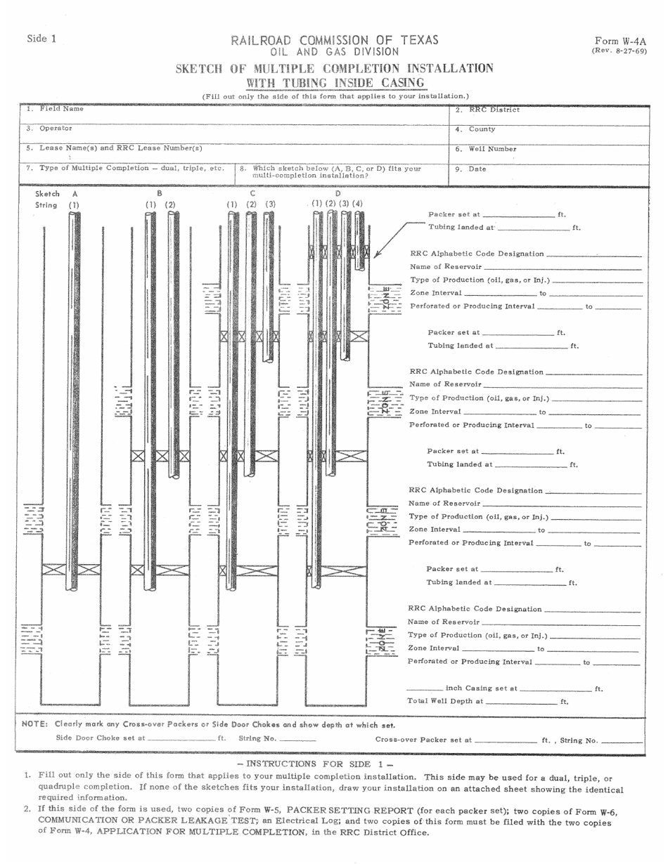 Form W-4A Sketch of Multiple Completion Installation - Texas, Page 1