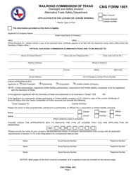 CNG Form 1001 Application for Cng License or License Renewal - Texas