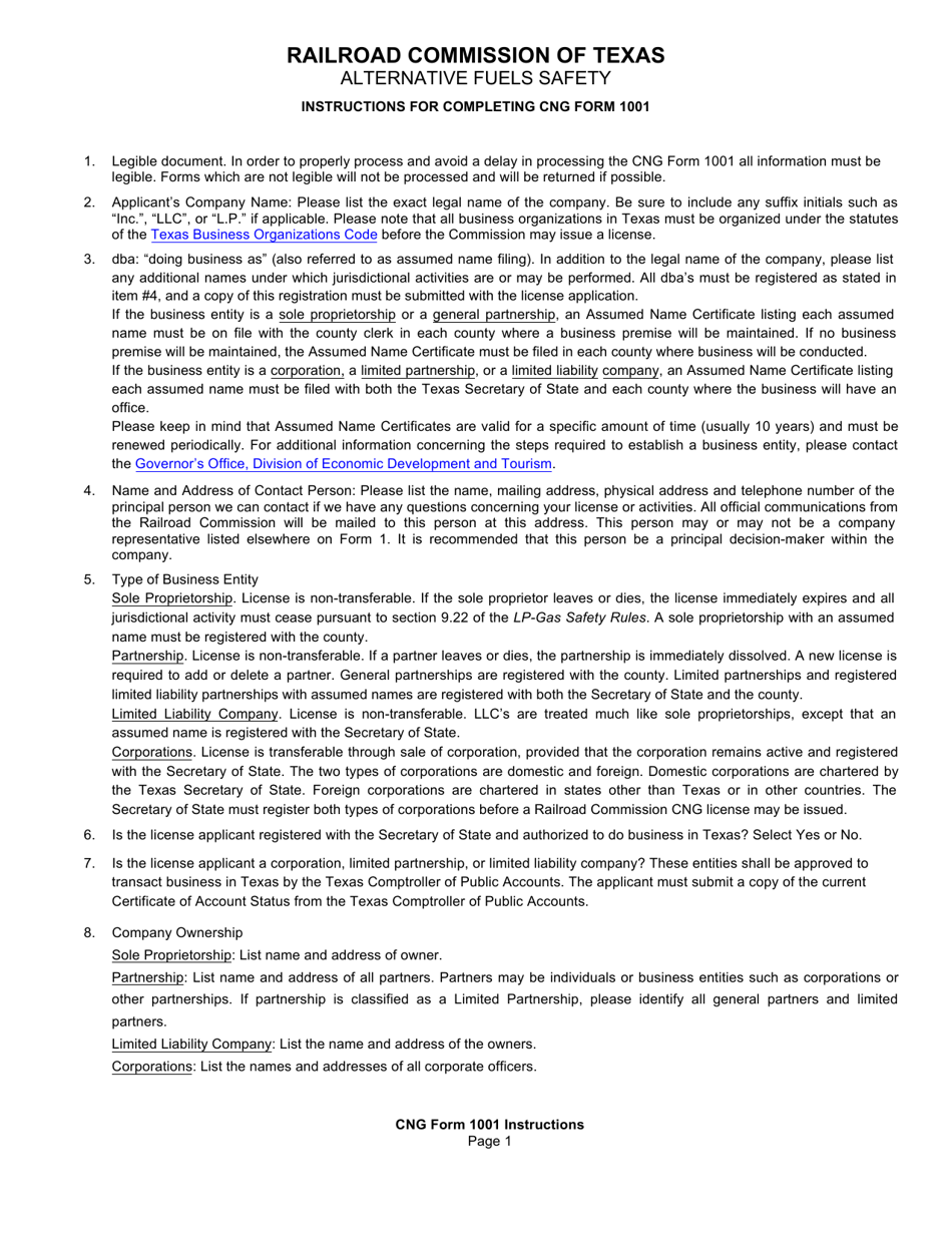 CNG Form 1001 Application for Cng License or License Renewal - Texas, Page 3
