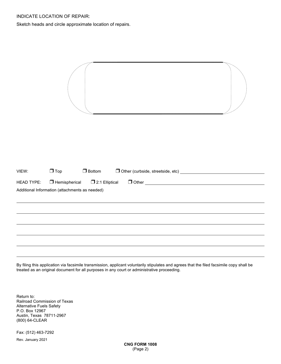 CNG Form 1008 Manufacturers Report of Retest or Repair - Texas, Page 2