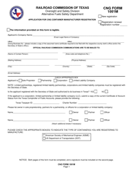 Document preview: CNG Form 1001M Application for Cng Container Manufacturer Registration - Texas