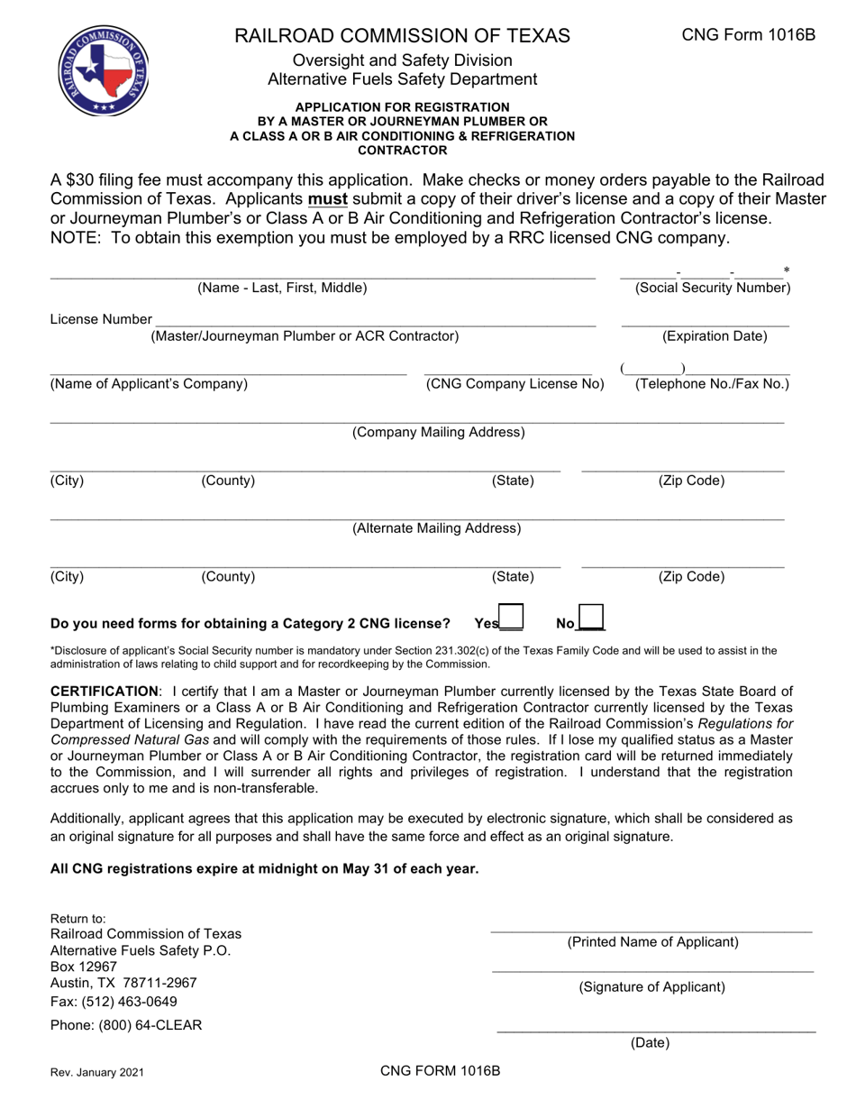 CNG Form 1016B - Fill Out, Sign Online and Download Fillable PDF, Texas ...