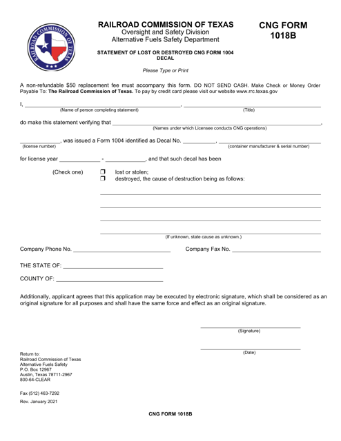 CNG Form 1018B Statement of Lost or Destroyed Cng Form 1004 Decal - Texas