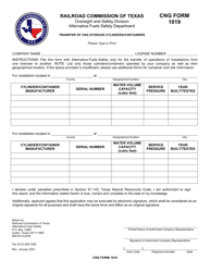 Document preview: CNG Form 1019 Transfer of Cng Storage Cylinders/Containers - Texas