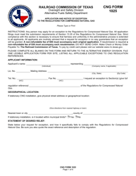 CNG Form 1025 Application and Notice of Exception to the Regulations for Compressed Natural Gas - Texas