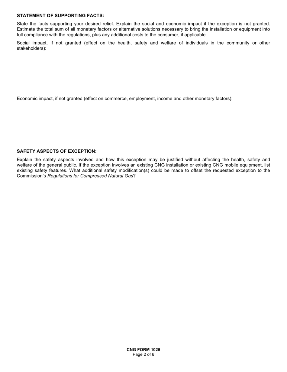 CNG Form 1025 Application and Notice of Exception to the Regulations for Compressed Natural Gas - Texas, Page 2