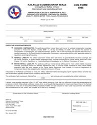 Document preview: CNG Form 1995 Certification of Political Subdivision of Self-insurance for Workers' Compensation, General Liability, and/or Motor Vehicle Liability Insurance - Texas