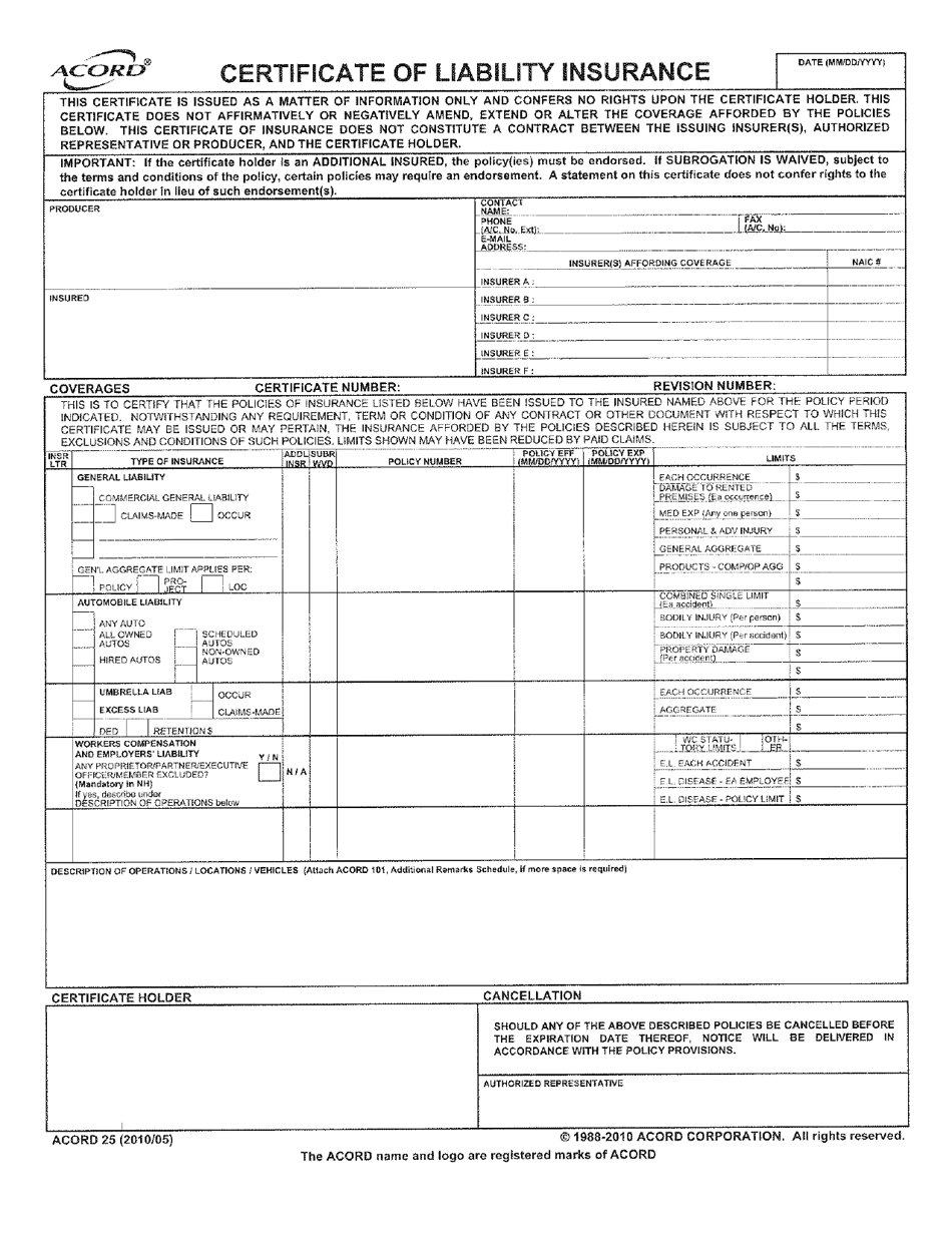 Form ACORD25 Certificate of Liability Insurance - Texas, Page 1