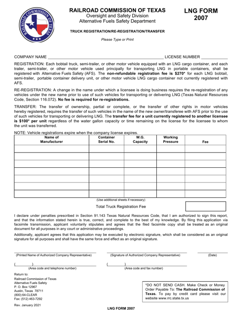 LNG Form 2007 Truck Registration/Re-registration/Transfer - Texas