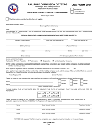 Document preview: LNG Form 2001 Application for Lng License or License Renewal - Texas