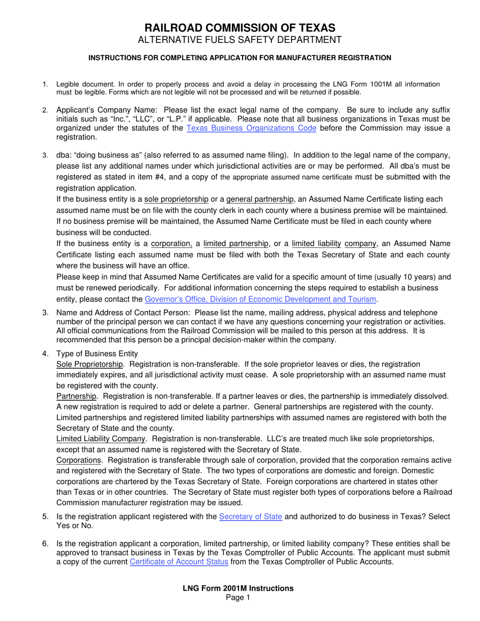 LNG Form 2001M Application for Lng Container Manufacturer Registration - Texas, Page 3