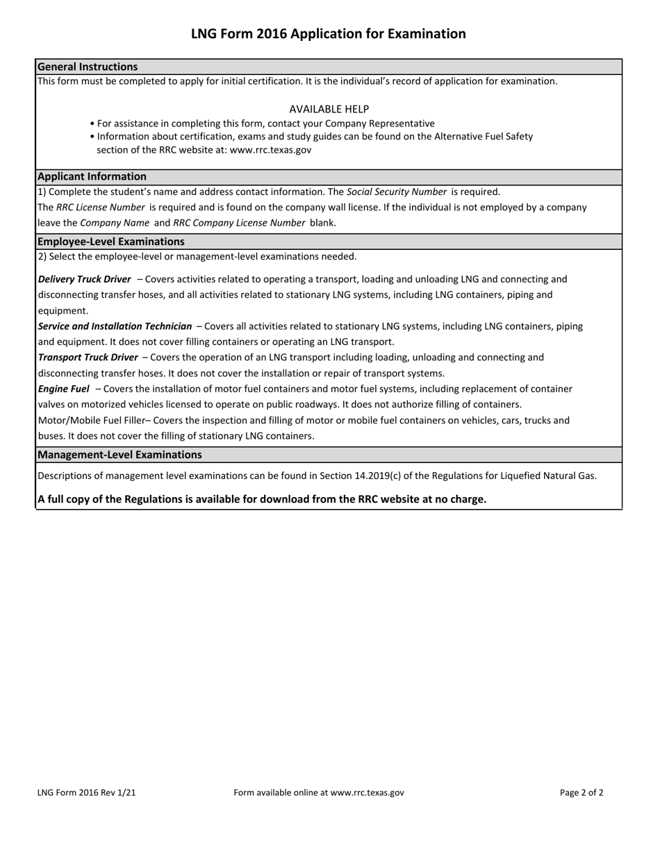LNG Form 2016 Application for Examination - Texas, Page 2