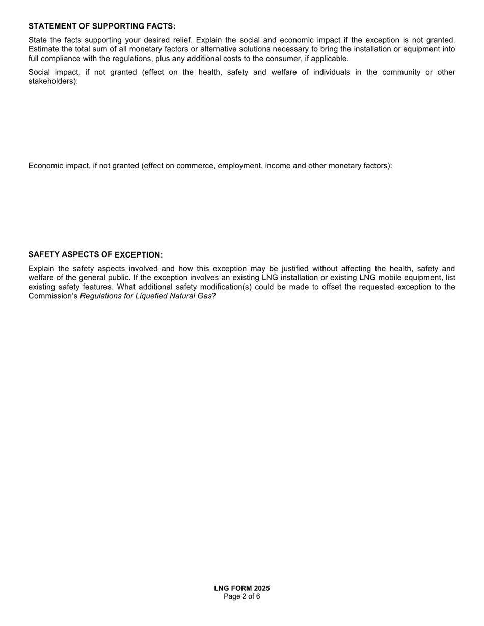 LNG Form 2025 Application and Notice of Exception to the Regulations for Liquefied Natural Gas - Texas, Page 2