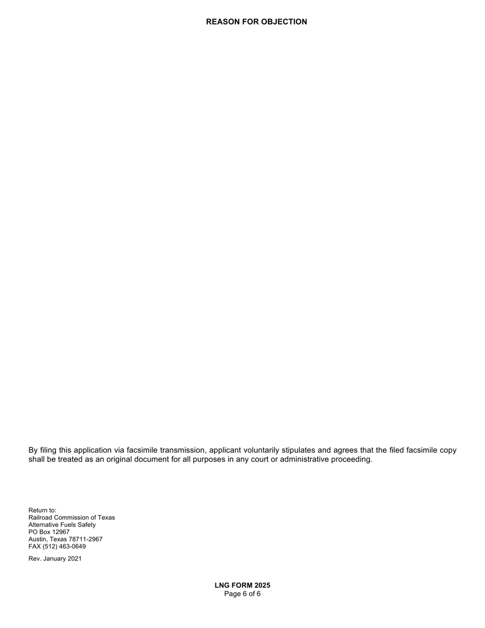 LNG Form 2025 Application and Notice of Exception to the Regulations for Liquefied Natural Gas - Texas, Page 6