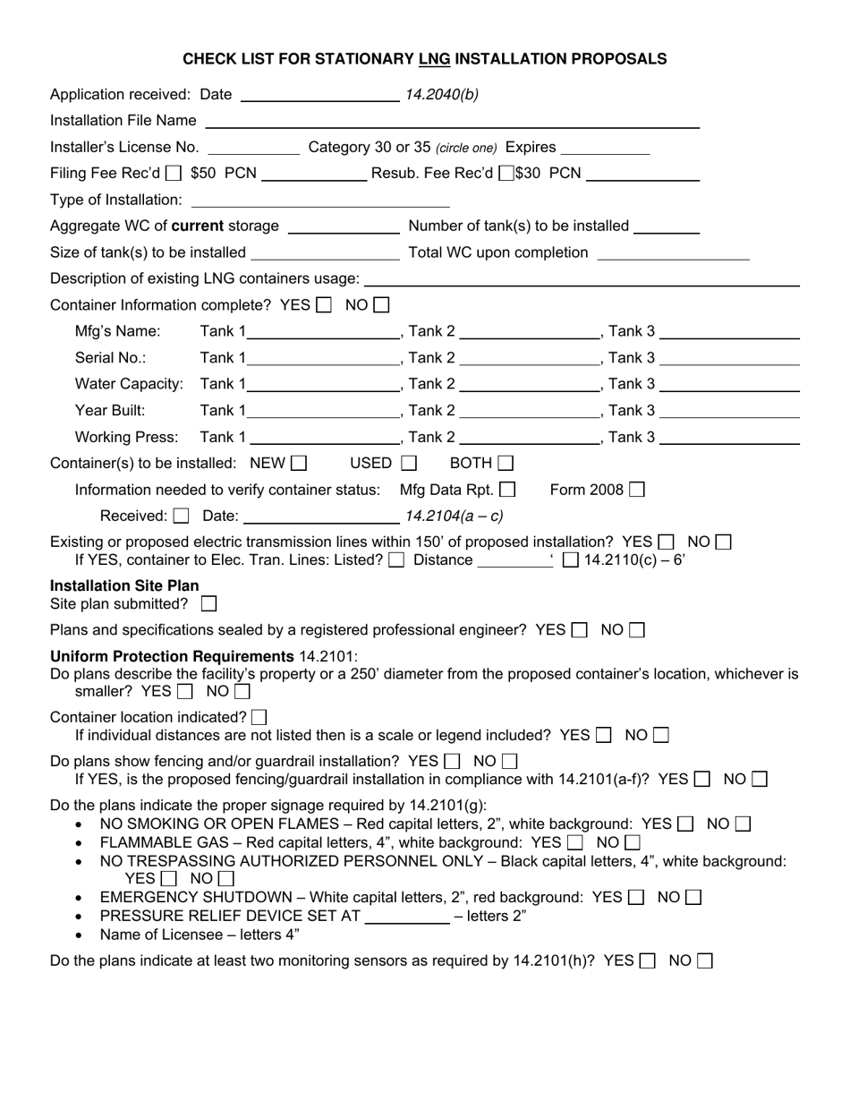 Texas Check List for Stationary Lng Installation Proposals - Fill Out ...