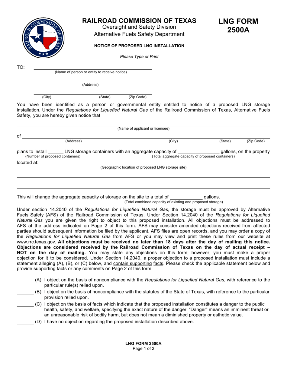 Lng Form 2500a Download Fillable Pdf Or Fill Online Notice Of Proposed