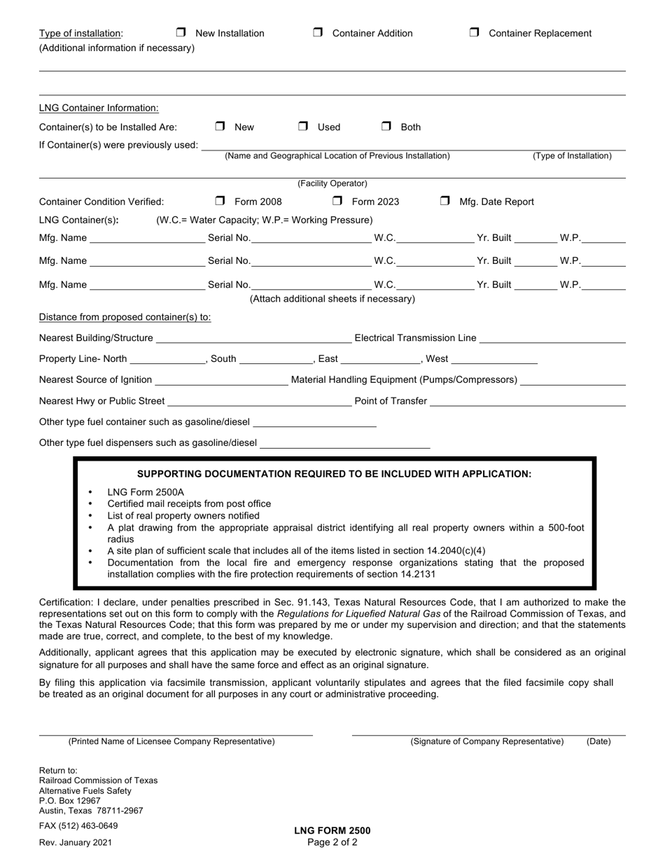 LNG Form 2500 - Fill Out, Sign Online and Download Fillable PDF, Texas ...