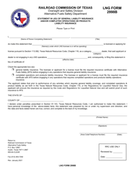 Document preview: LNG Form 2998B Statement in Lieu of General Liability Insurance and/or Completed Operations or Products Liability Insurance - Texas