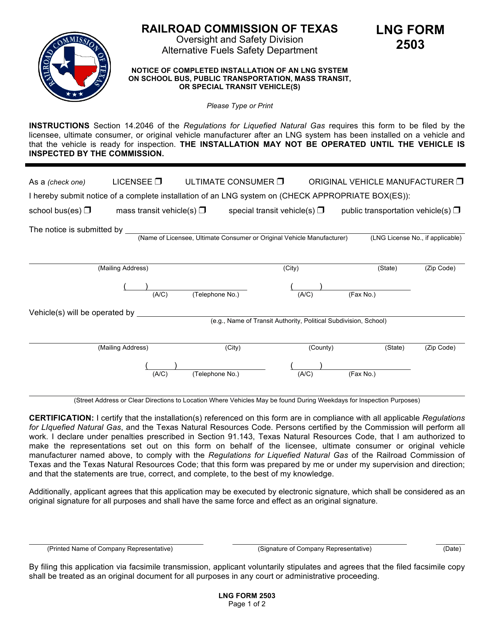 LNG Form 2503  Printable Pdf