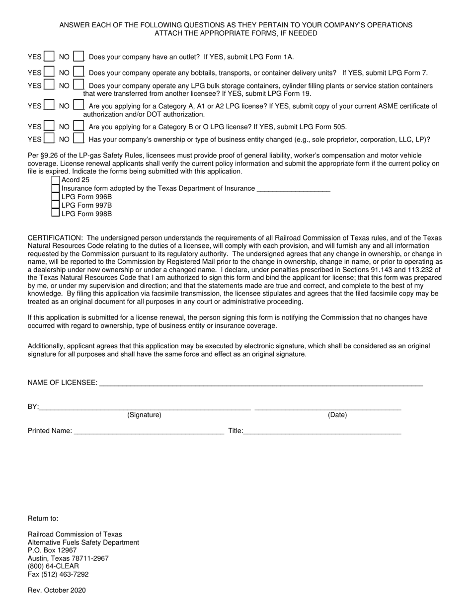 LPG Form 1 Application for Lpg License or License Renewal - Texas, Page 2