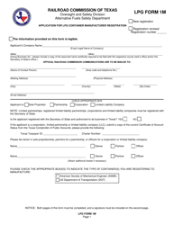 Document preview: LPG Form 1M Application for Lpg Container Manufacturer Registration - Texas