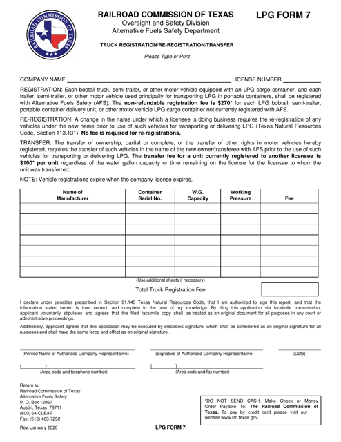 LPG Form 7 Truck Registration/Re-registration/Transfer - Texas