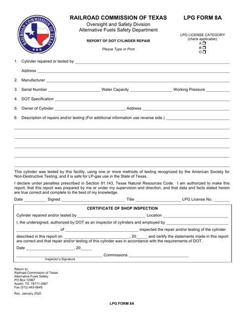 LPG Form 8A Report of Dot Cylinder Repair - Texas