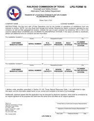 Document preview: LPG Form 19 Transfer of Lp-Gas Bulk Storage Plant or Cylinder Filling/Service Station - Texas