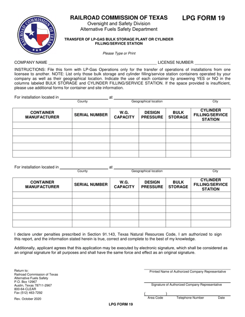 LPG Form 19  Printable Pdf
