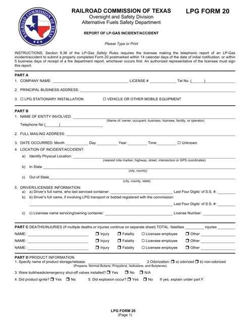 LPG Form 20  Printable Pdf