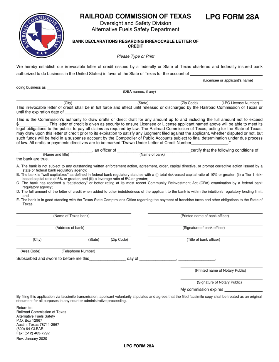 LPG Form 28A - Fill Out, Sign Online and Download Fillable PDF, Texas ...