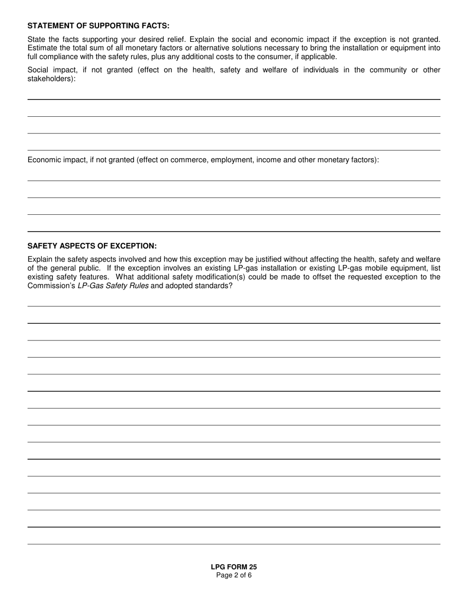 LPG Form 25 Application and Notice of Exception to the Lp-Gas Safety Rules - Texas, Page 2
