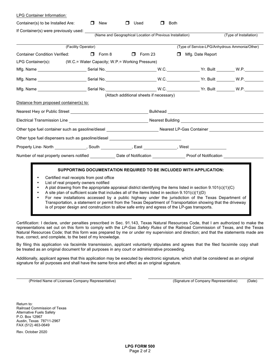 LPG Form 500 - Fill Out, Sign Online and Download Fillable PDF, Texas ...