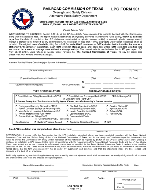 LPG Form 501  Printable Pdf