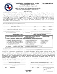 LPG Form 501 Completion Report for Lp-Gas Installations of Less Than 10,000 Gallons Aggregate Water Capacity - Texas