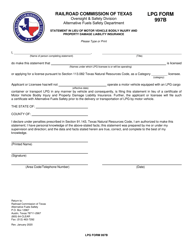 Document preview: LPG Form 997B Statement in Lieu of Motor Vehicle Bodily Injury and Property Damage Liability Insurance - Texas