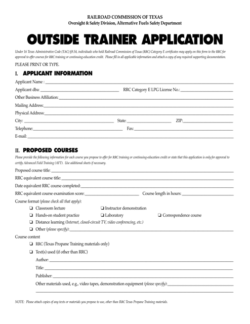 Outside Trainer Application - Texas